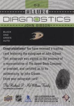 2020-21 Upper Deck Allure - Diagnostics Black & Green Autographs #D-2 John Gibson Back
