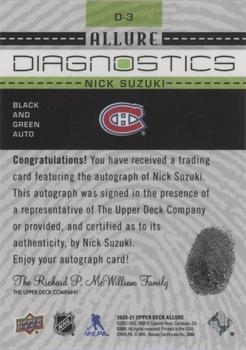 2020-21 Upper Deck Allure - Diagnostics Black & Green Autographs #D-3 Nick Suzuki Back