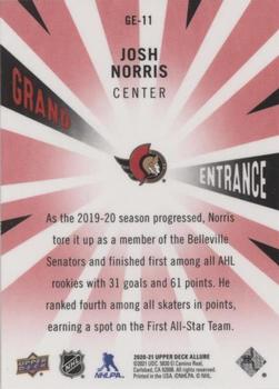 2020-21 Upper Deck Allure - Grand Entrance Red #GE-11 Josh Norris Back