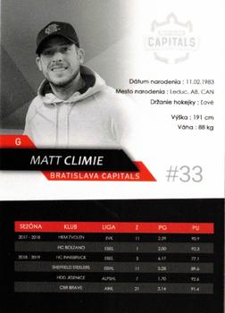 2019-20 Bratislava Capitals (ICEHL) #NNO Matt Climie Back