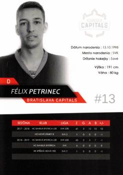 2019-20 Bratislava Capitals (ICEHL) #NNO Felix Petrinec Back