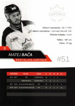 2019-20 Bratislava Capitals (ICEHL) #NNO Matej Baca Back