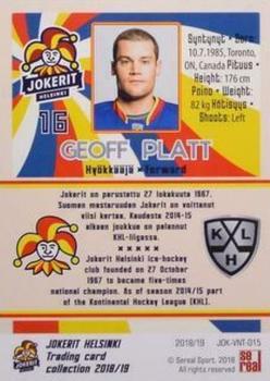 2018-19 Sereal Jokerit Helsinki - Gold #JOK-VNT-015 Geoff Platt Back