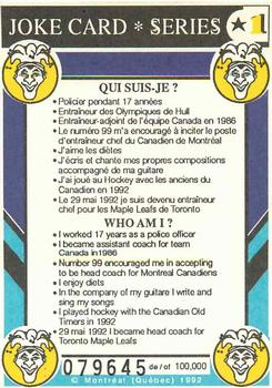 1992-93 Joke Cards #1 Pat Burns Back