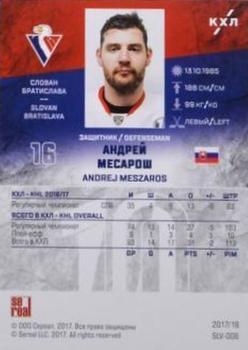 2018-19 Sereal KHL The 11th Season Collection Premium - 2017-18 Base Silver Folio #SLV-006 Andrej Meszaros Back