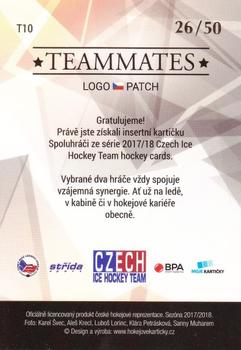 2017-18 Moje karticky Czech Ice Hockey Team - Teammates Logo Patch #T10 Filip Zadina / Filip Chytil Back