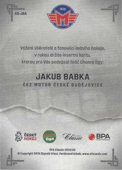 2019-20 OFS Classic Chance liga - Authentic Signature #AS-JBA Jakub Babka Back