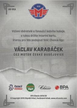 2019-20 OFS Classic Chance liga - Authentic Signature First Day Issue #AS-VKA Vaclav Karabacek Back