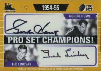 2020-21 Pro Set Memories - Champions Dual Autographs Yellow #PSC-06 Gordie Howe / Ted Lindsay Front