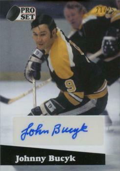 2020-21 Pro Set Memories - 1991-92 Hockey Autographs Black #A91-JB1 Johnny Bucyk Front