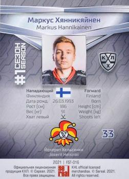 2021 Sereal KHL Collection #FST-016 Markus Hannikainen Back