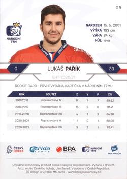 2020-21 Moje karticky Czech Ice Hockey Team #29 Lukas Parik Back