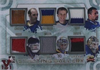 2015-16 In The Game Final Vault - 2011-12 In the Game Between the Pipes - Shooting Gallery Gold (Red Vault Stamp) #SG-10 Roger Crozier / Tom Barrasso / Grant Fuhr / Dominik Hasek / Ryan Miller / Jhonas Enroth Front
