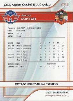 2017-18 Premium Cards WSM Liga #004 Jakub Doktor Back