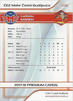 2017-18 Premium Cards WSM Liga #005 Ladislav Marek Back