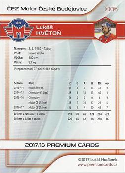 2017-18 Premium Cards WSM Liga #006 Lukas Kveton Back