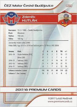 2017-18 Premium Cards WSM Liga #019 Zdenek Kutlak Back