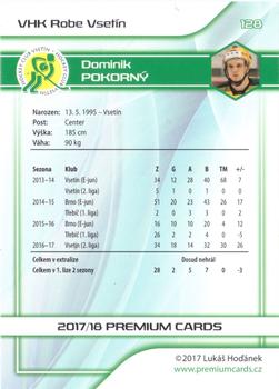 2017-18 Premium Cards WSM Liga #128 Dominik Pokorny Back