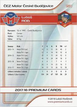 2017-18 Premium Cards WSM Liga #150 Lubos Rob Back