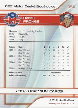 2017-18 Premium Cards WSM Liga #154 Radek Prokes Back