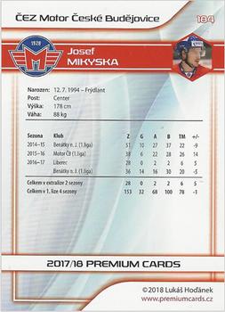 2017-18 Premium Cards WSM Liga #184 Josef Mikyska Back