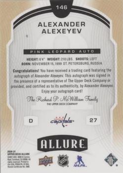 2020-21 Upper Deck Allure - Pink Leopard Autographs #146 Alexander Alexeyev Back