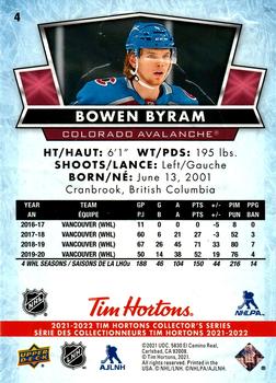 2021-22 Upper Deck Tim Hortons #4 Bowen Byram Back