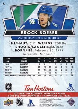 2021-22 Upper Deck Tim Hortons #6 Brock Boeser Back
