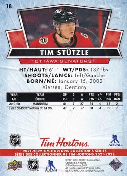 2021-22 Upper Deck Tim Hortons #18 Tim Stutzle Back