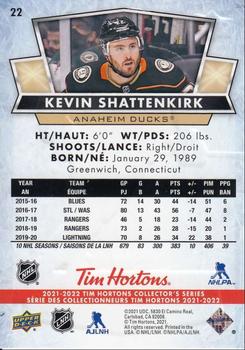 2021-22 Upper Deck Tim Hortons #22 Kevin Shattenkirk Back