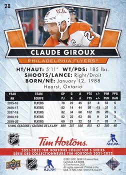 2021-22 Upper Deck Tim Hortons #28 Claude Giroux Back