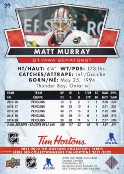2021-22 Upper Deck Tim Hortons #30 Matt Murray Back