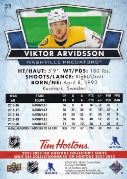 2021-22 Upper Deck Tim Hortons #33 Viktor Arvidsson Back