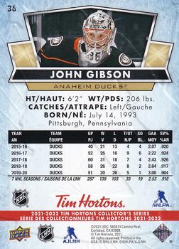 2021-22 Upper Deck Tim Hortons #36 John Gibson Back