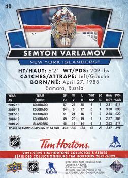 2021-22 Upper Deck Tim Hortons #40 Semyon Varlamov Back