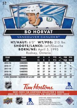 2021-22 Upper Deck Tim Hortons #53 Bo Horvat Back