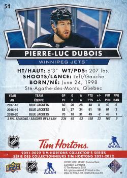2021-22 Upper Deck Tim Hortons #54 Pierre-Luc Dubois Back