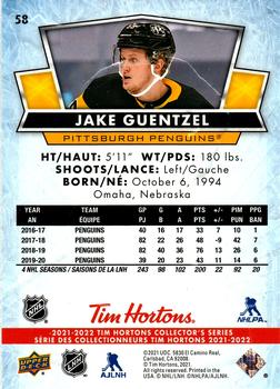 2021-22 Upper Deck Tim Hortons #58 Jake Guentzel Back