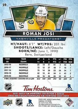 2021-22 Upper Deck Tim Hortons #59 Roman Josi Back