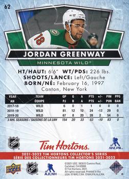 2021-22 Upper Deck Tim Hortons #62 Jordan Greenway Back