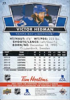 2021-22 Upper Deck Tim Hortons #77 Victor Hedman Back