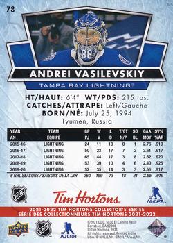 2021-22 Upper Deck Tim Hortons #78 Andrei Vasilevskiy Back
