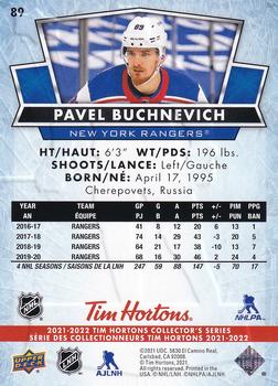 2021-22 Upper Deck Tim Hortons #89 Pavel Buchnevich Back