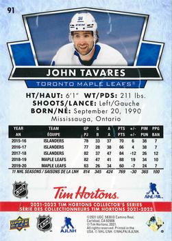 2021-22 Upper Deck Tim Hortons #91 John Tavares Back