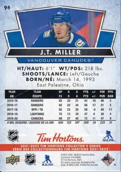 2021-22 Upper Deck Tim Hortons #94 J.T. Miller Back