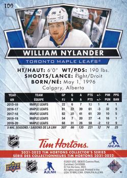 2021-22 Upper Deck Tim Hortons #100 William Nylander Back
