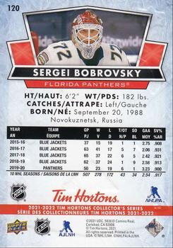 2021-22 Upper Deck Tim Hortons #120 Sergei Bobrovsky Back