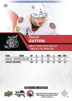 2020-21 Upper Deck AHL - UD Exclusives #45 David Cotton Back