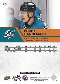 2020-21 Upper Deck AHL - UD Exclusives #50 Fredrik Handemark Back