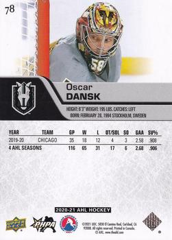 2020-21 Upper Deck AHL - UD Exclusives #78 Oscar Dansk Back